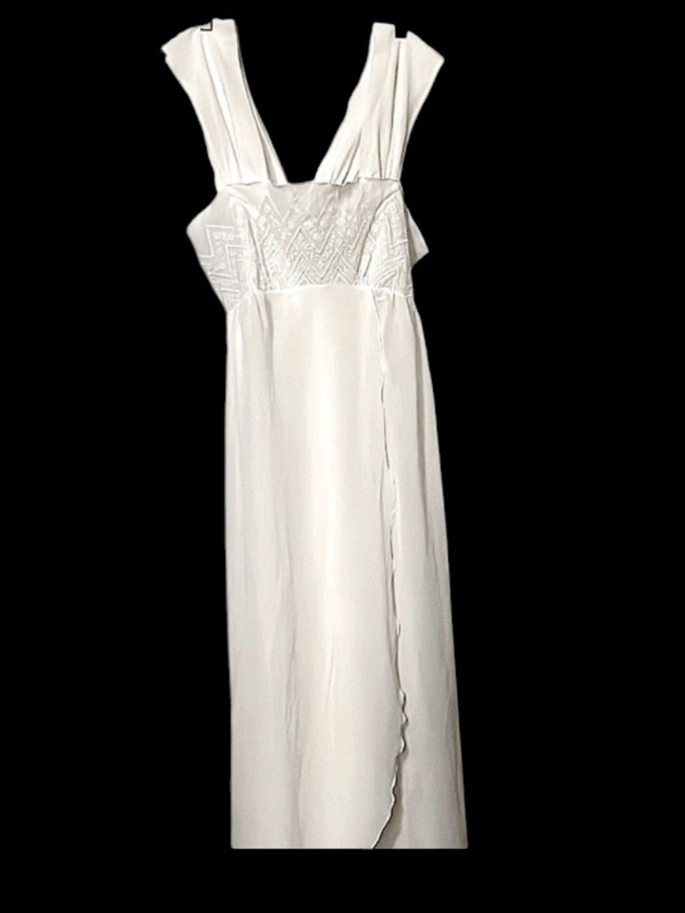 Louis Feraud Ivory White Chiffon Vintage Nightgown Lace Mesh Flowy Slip Dress